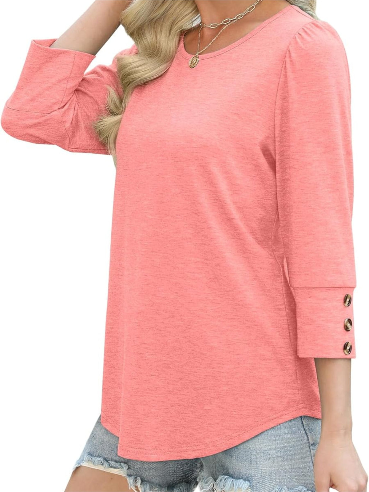 3/4 Sleeve with Buttons Dressy Casual Blouses