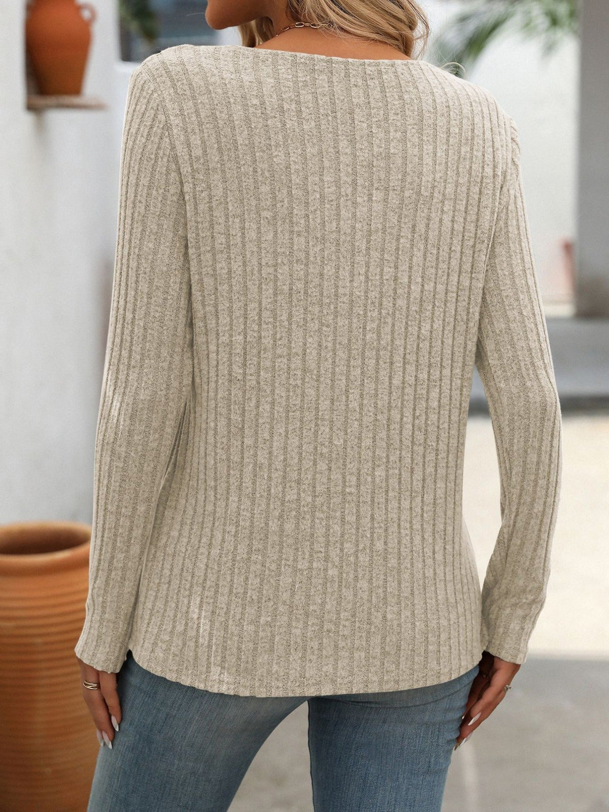 Plus Size Button Detail T-Shirt, Casual Long Sleeve Top