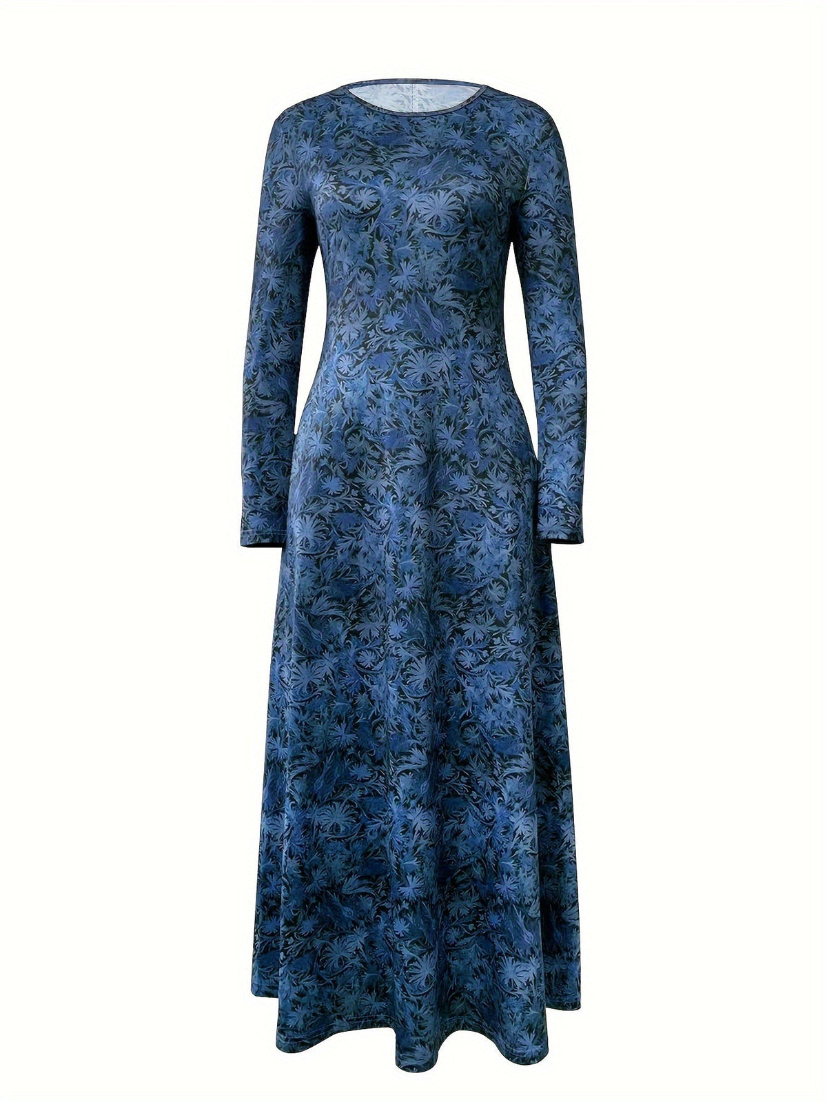 Chic Floral Print Maxi Dress - Stylish Crew Neck Long Sleeve - Comfortable Casual Wear