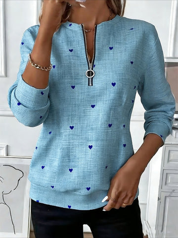 Love Print Long Sleeve Center Front Zip Sweatshirt