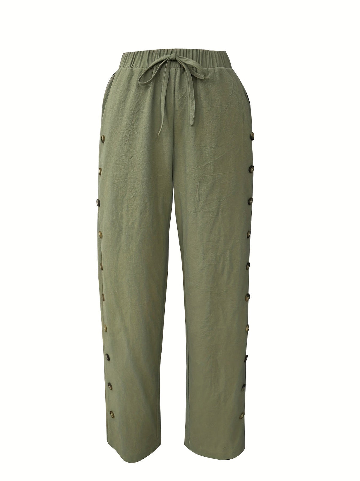 Women'S Elegant Casual Blue Straight-Leg Pants with Pearl Embellishments
