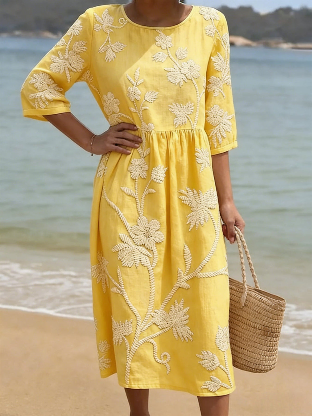 Casual Round Neck Mid Sleeve Printed Dress