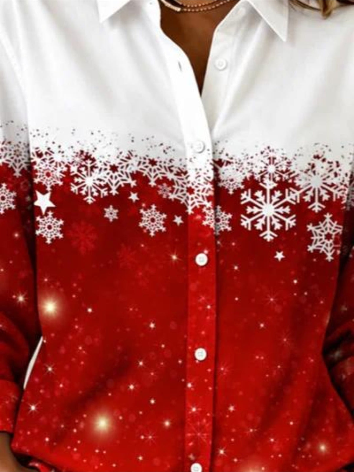 Color-Block Snowflake Christmas Patterns Long Sleeve Plain Regular Micro-Elasticity Regular Fit Shirt
