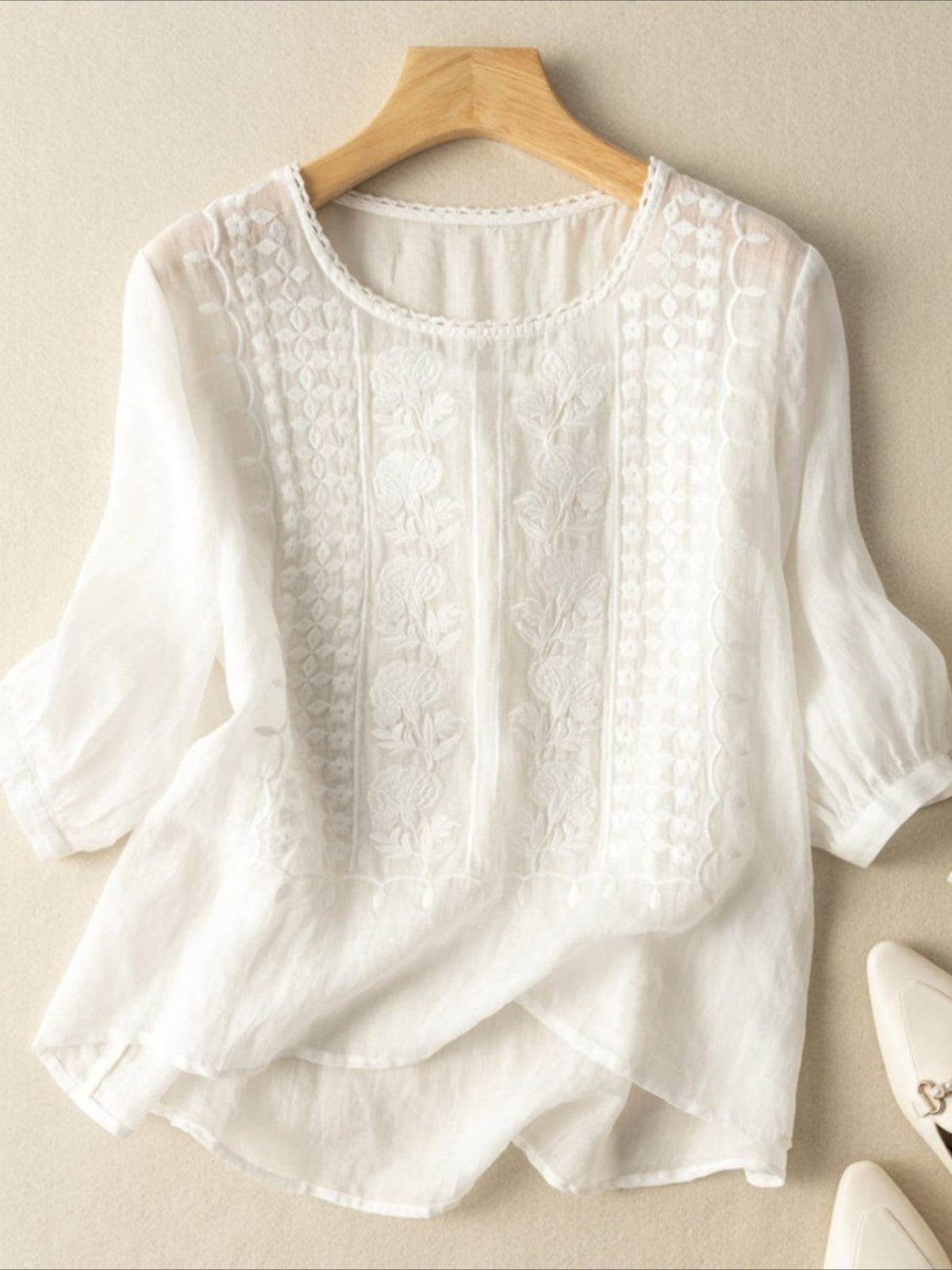 Vibrant Cotton Linen Embroidered T-Shirt with Various Colors, Sizes, and Stylish Designs