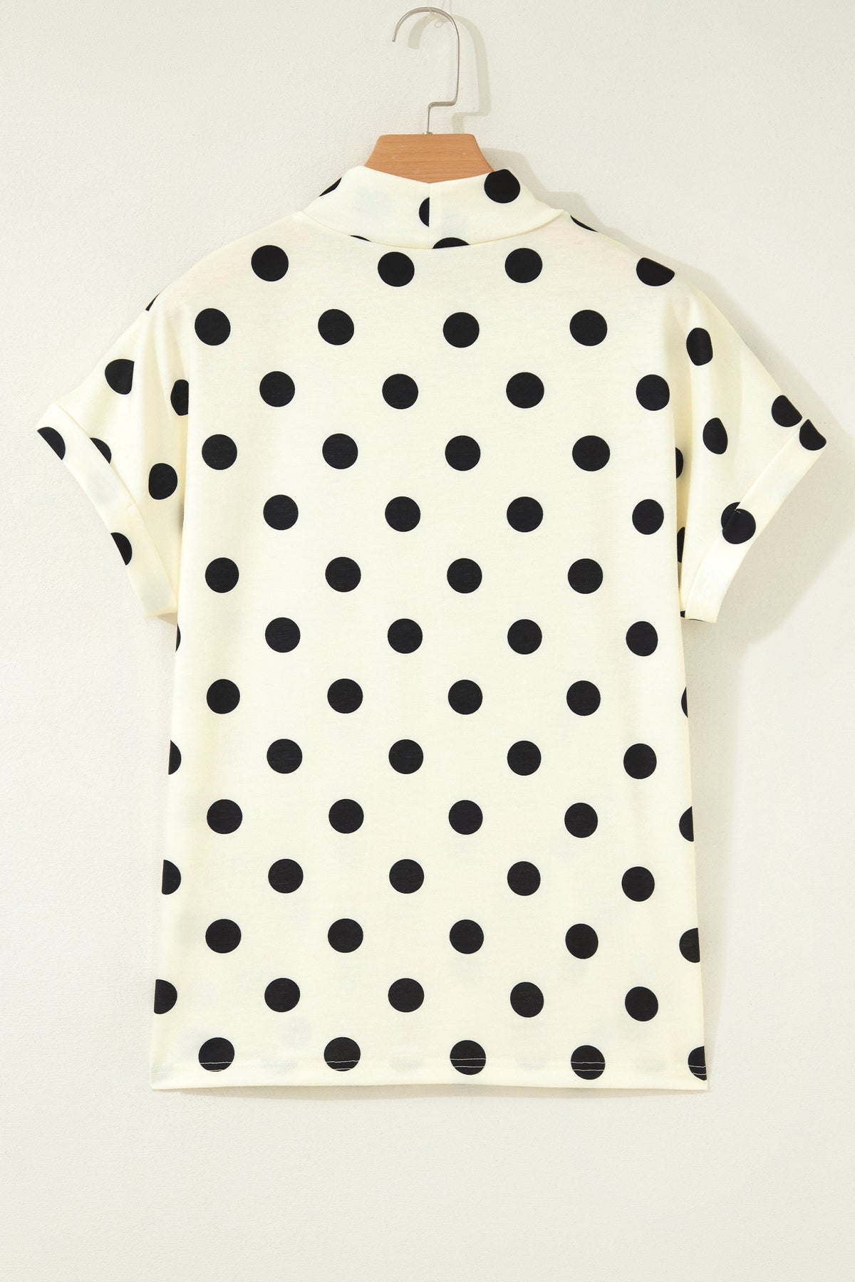 Beige Polka Dot Print High Neck Dolman Top