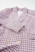 Burgundy Elegant Tweed Plaid Blazer