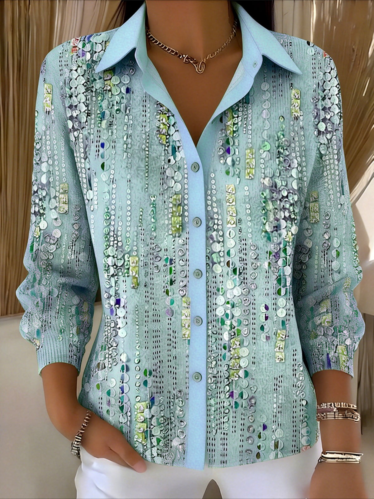 Shirt Collar Long Sleeve Gradient Pattern Regular Loose Shirt