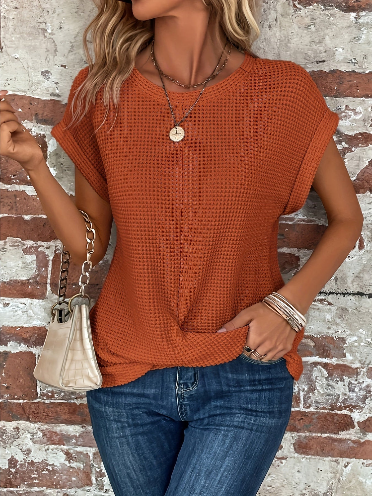 Twist Hem Crew Neck T-Shirt, Casual Short Sleeve T-Shirt