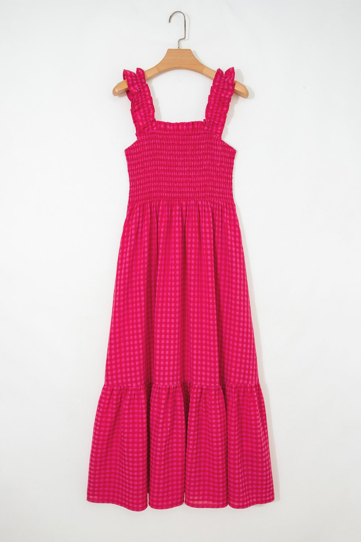 Red Plaid Square Neck Fit-and-flared Vacation Sundress