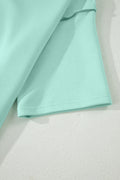 Moonlight Jade Solid Color Exposed Seam Mock Neck Oversize Tee Casual Shorts 2pcs Outfit