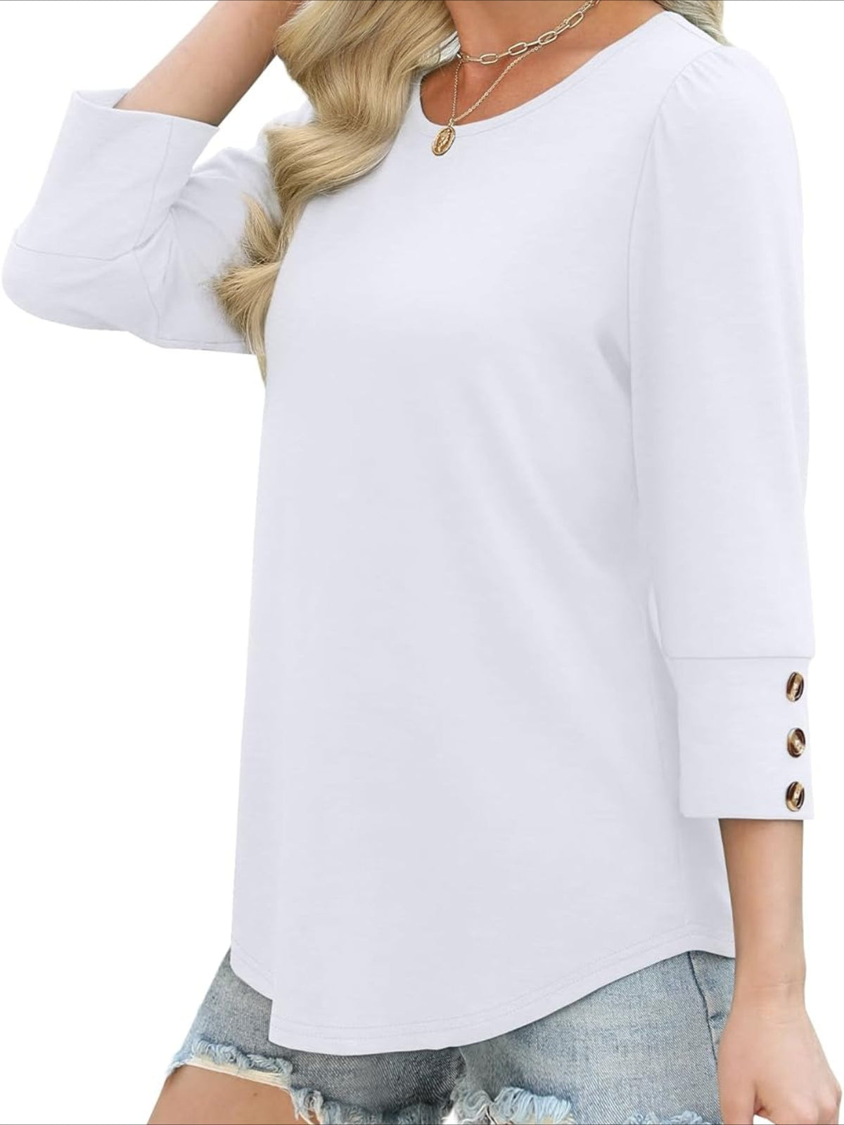 3/4 Sleeve with Buttons Dressy Casual Blouses