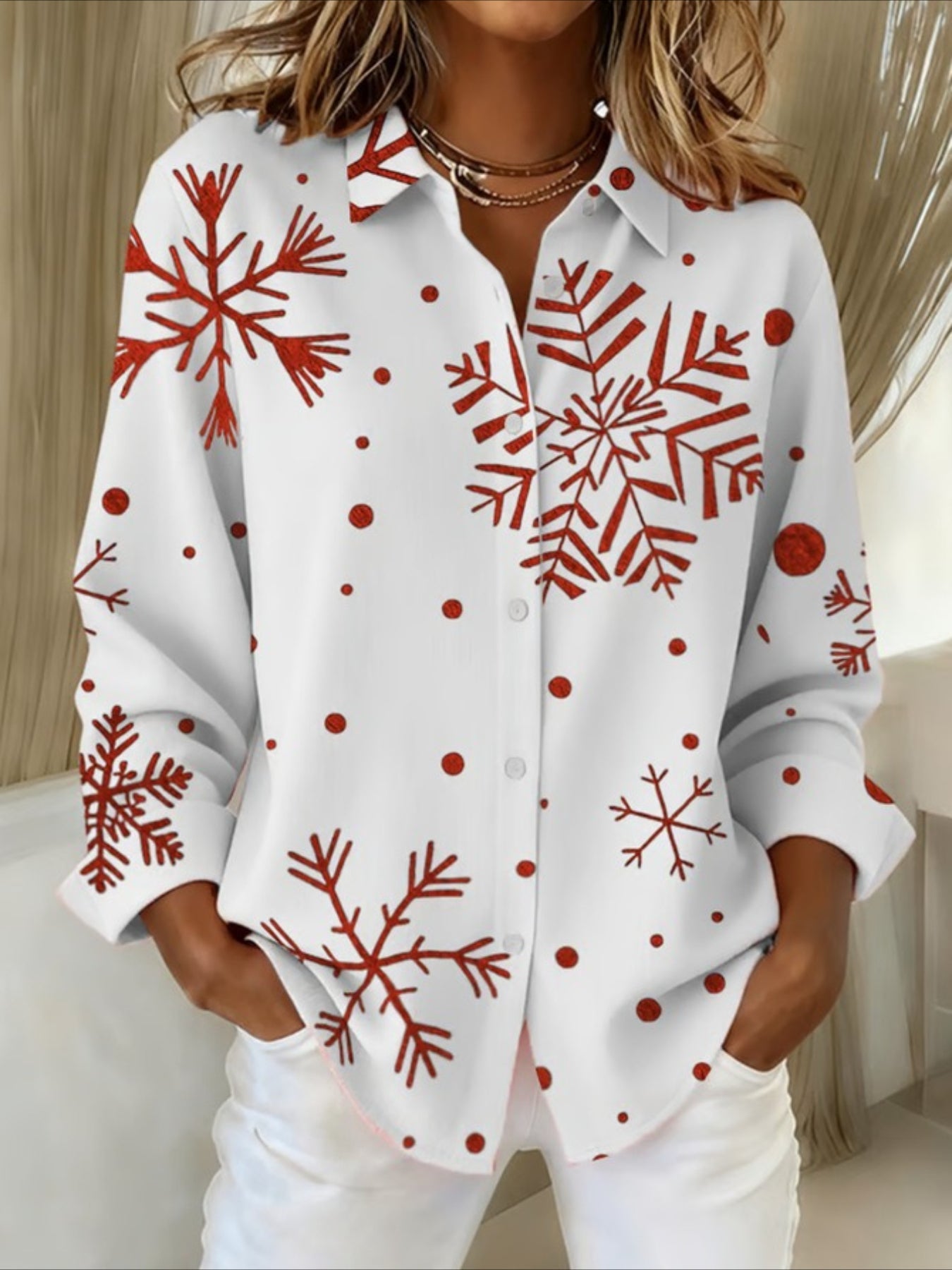 Christmas Vintage Loose Shawl Collar Shirt
