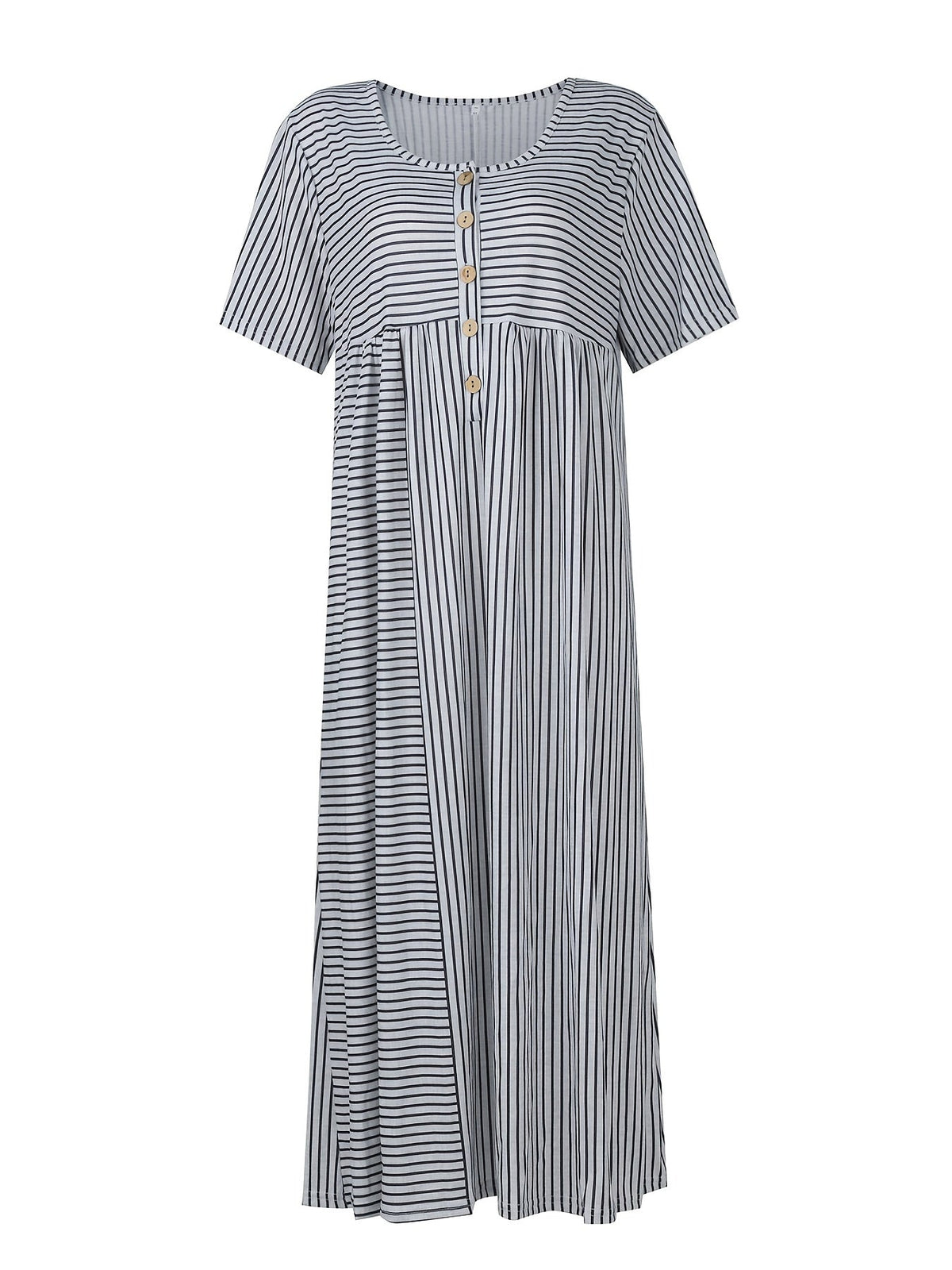 Striped Print Button Front Dress, Casual Short Sleeve Simple Dress