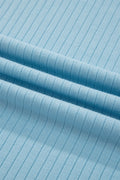 Mist Blue Soft Ribbed Color Block Trim Casual Short Set
