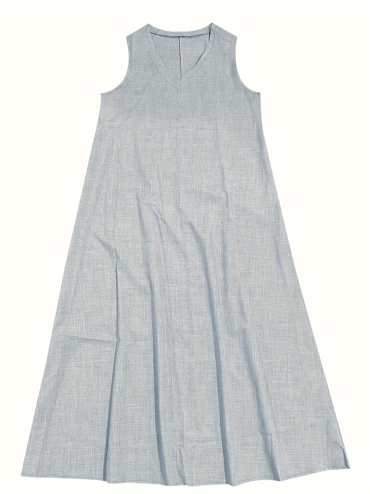 Solid Color V-Neck Maxi Dress, Casual Sleeveless Loose Dress