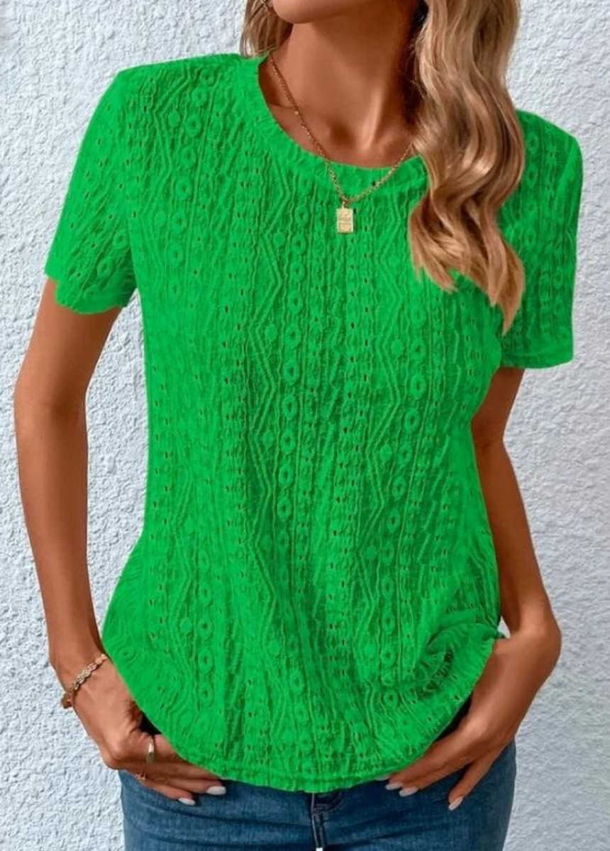 Hollow Out Vintage Lace Hole Loose Casual Short Sleeve T-Shirt