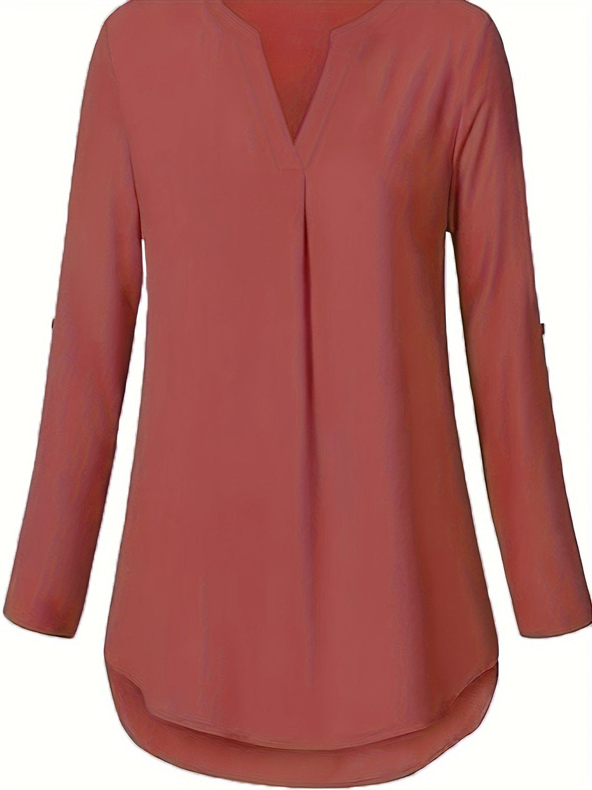 Solid Simple Blouse, Casual V Neck Long Sleeve Blouse