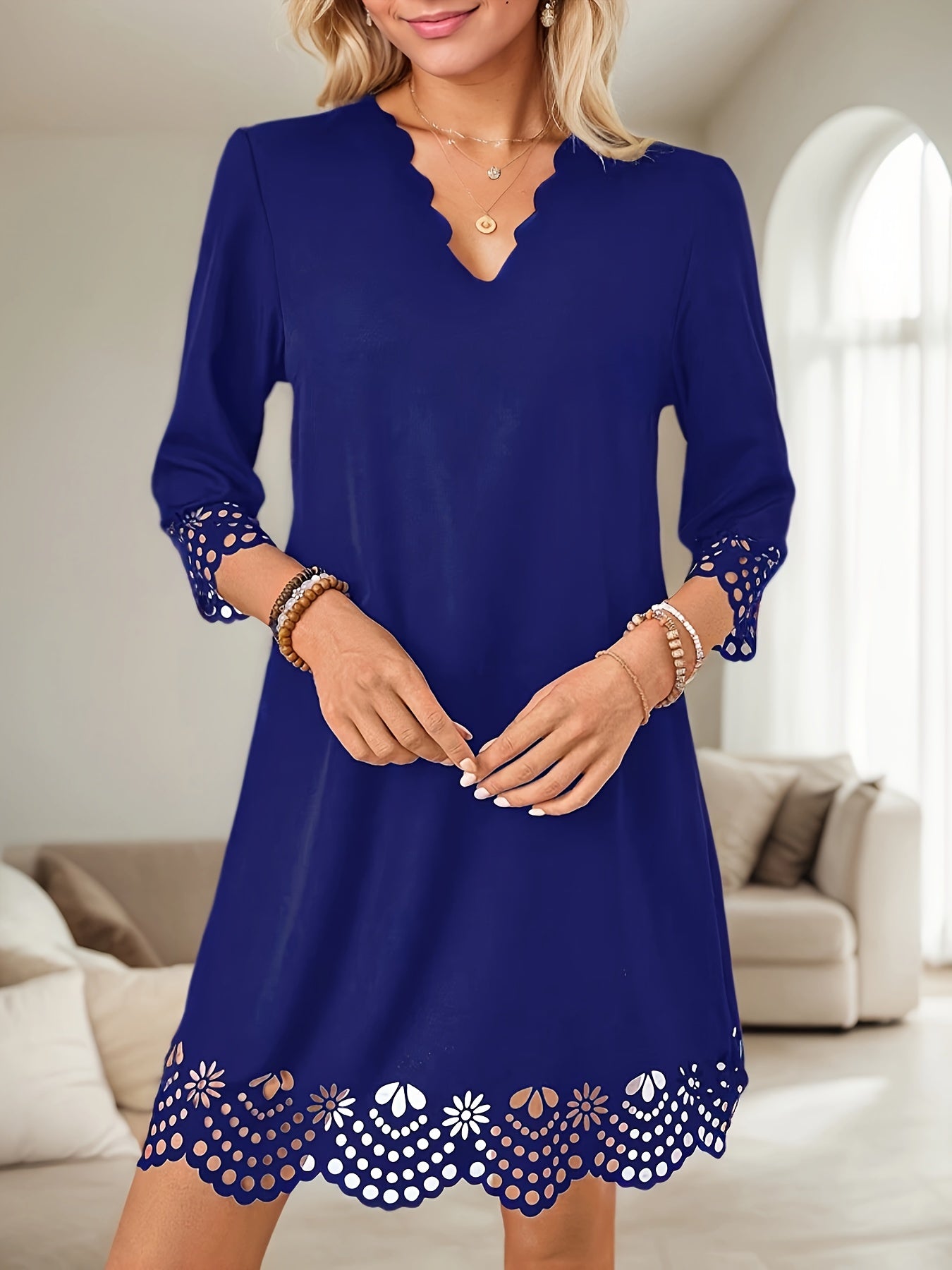 Elegant Slimming A-Line V-Neck Long Sleeve Dress