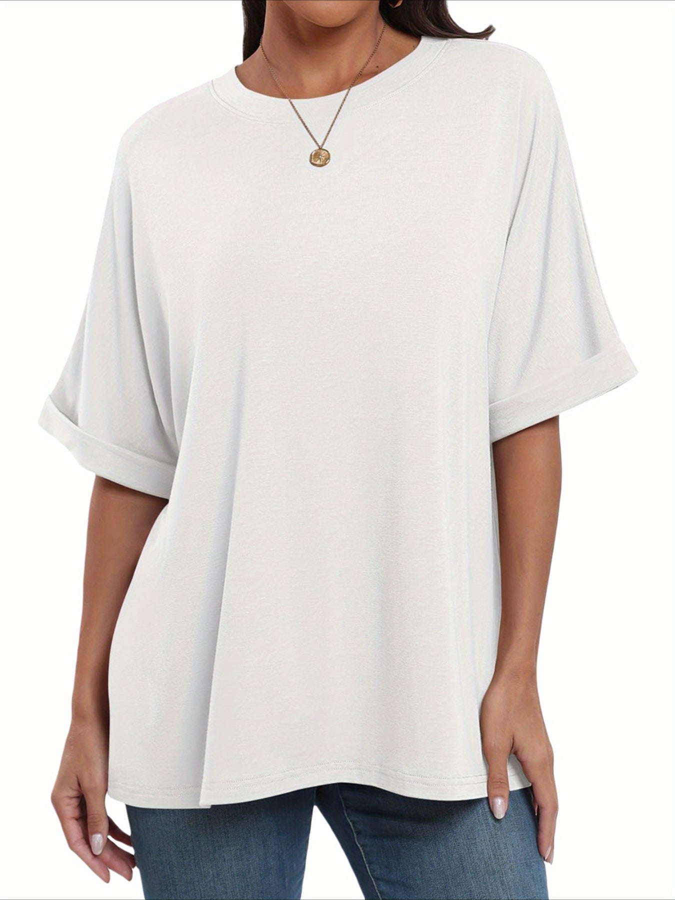 Casual Short Sleeve Crewneck Solid Color Loose T-Shirt
