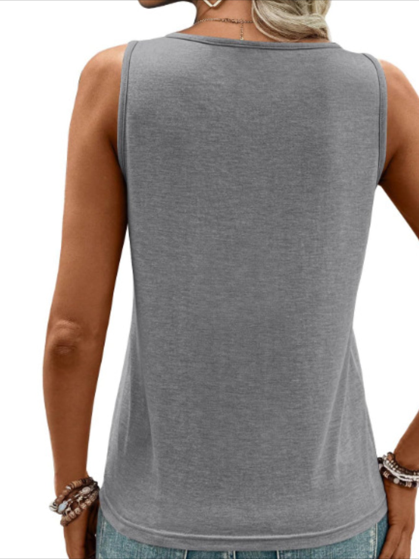Sexy Ring Detail Crew Neck Sleeveless Solid Color Tank Top