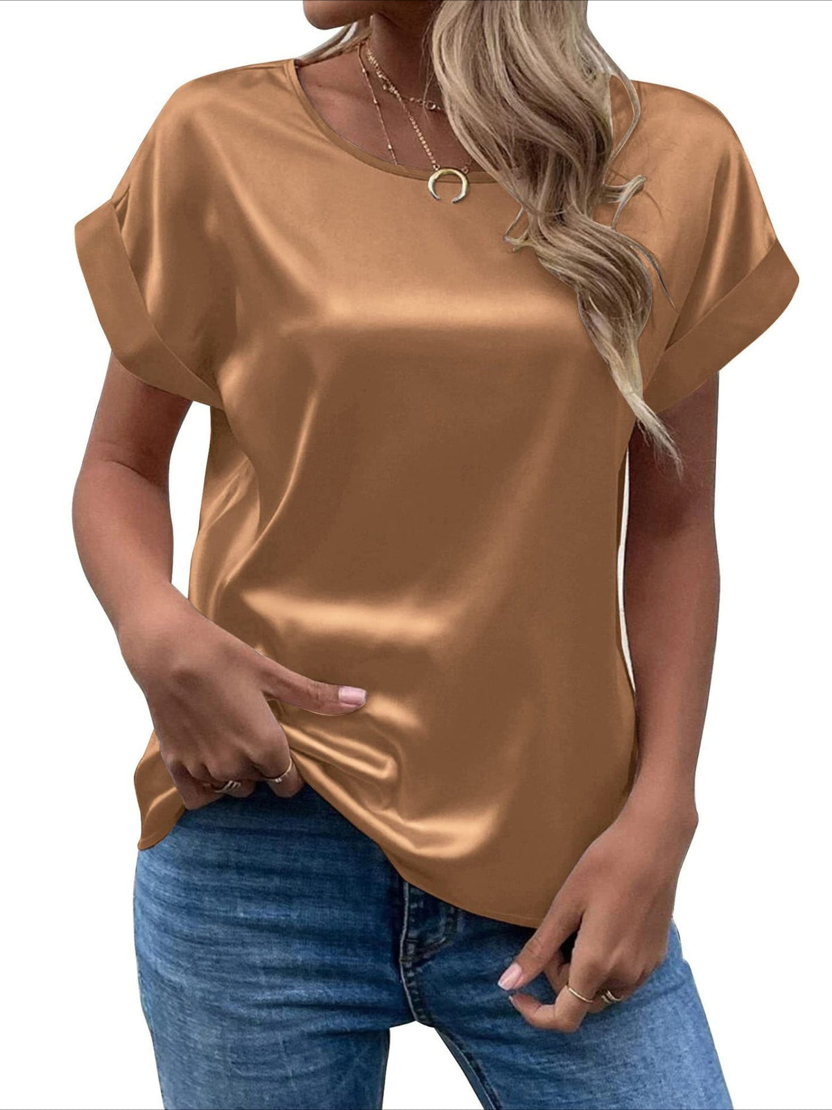 Elegant Loose Versatile Chic T-Shirt, Short Sleeve Crew Neck Top