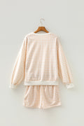 Yellow Plaid Baggy Pullover Drawstring Casual Shorts 2pcs Outfit
