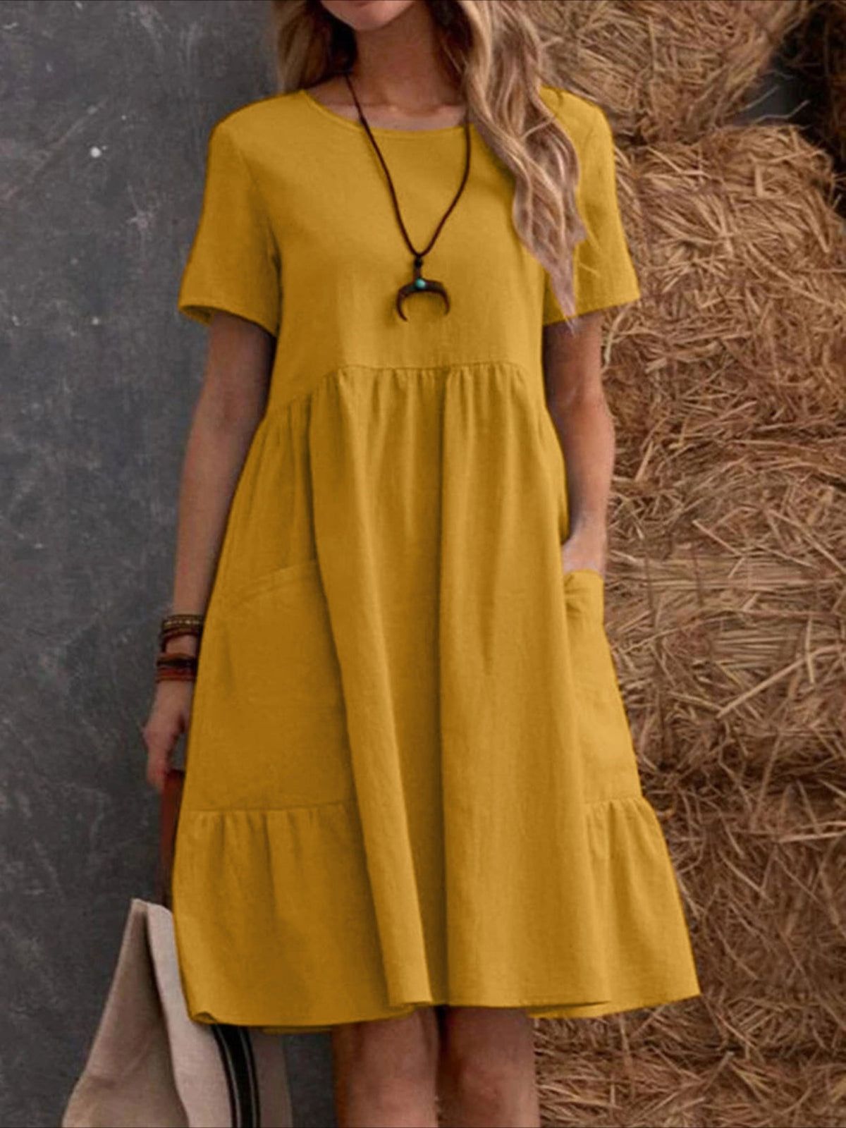 Women's Casual Short Sleeve Dress with Pockets