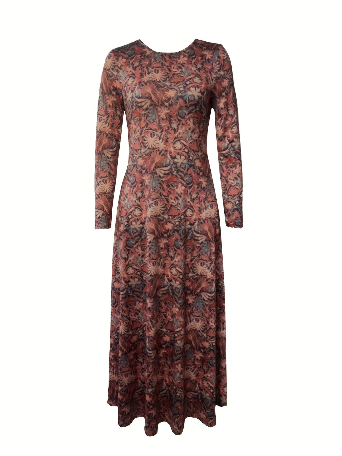 Chic Floral Print Maxi Dress - Stylish Crew Neck Long Sleeve - Comfortable Casual Wear