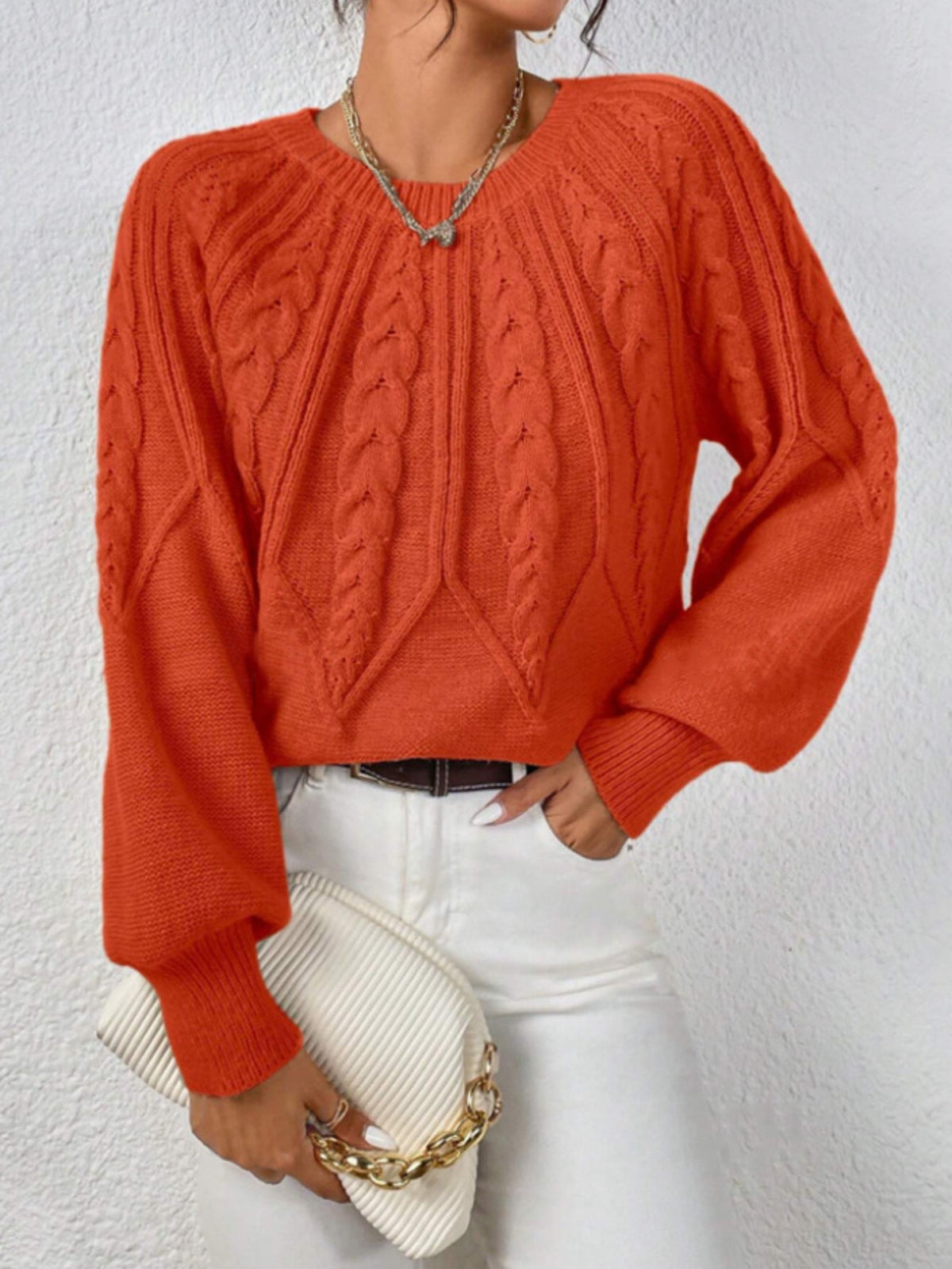Casual Pullover Chic Knit Lantern Sleeves & Ruffle Detail Sweater
