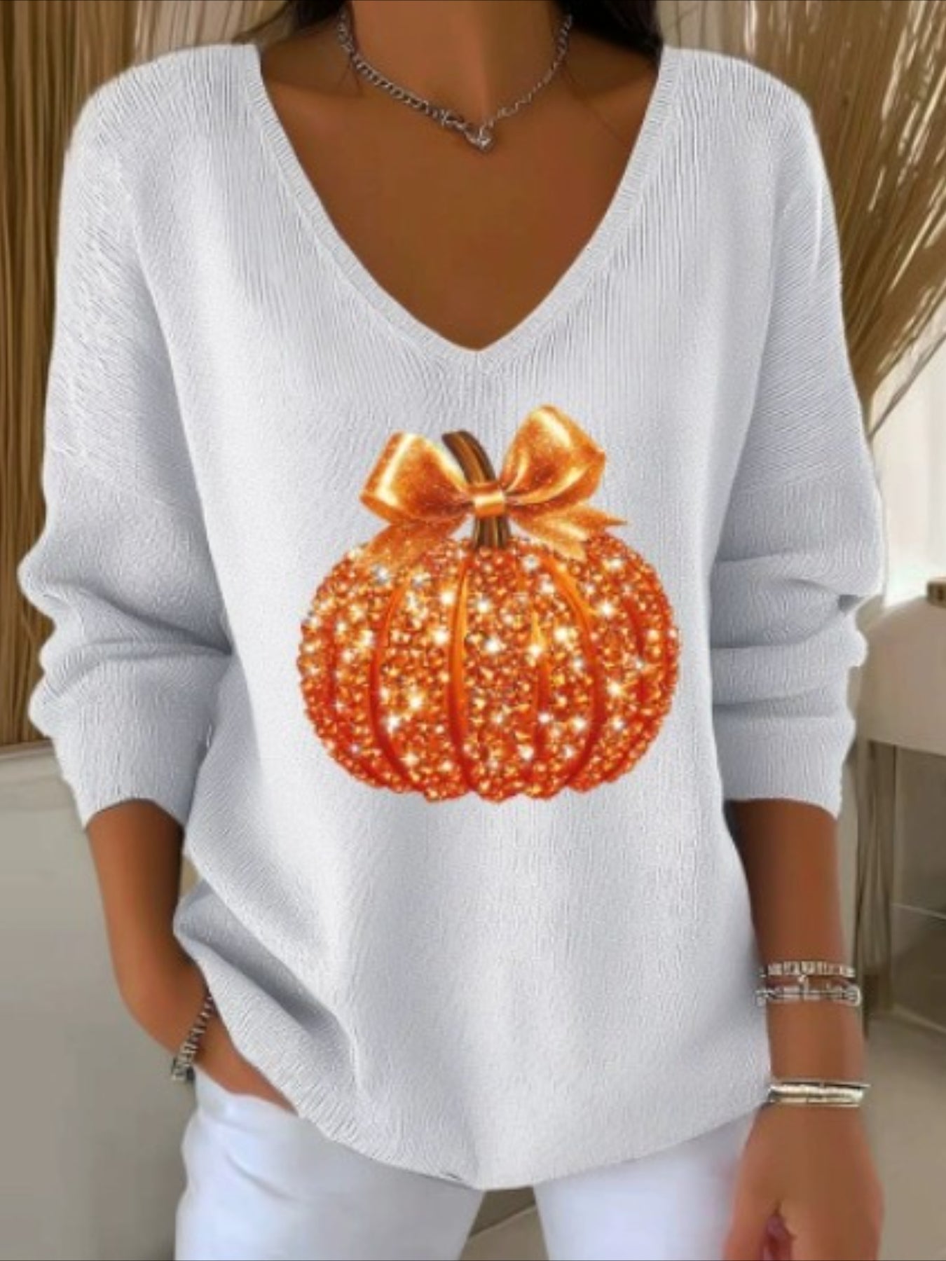 Halloween Floral Long Sleeve Comfy Casual Sweater Tee