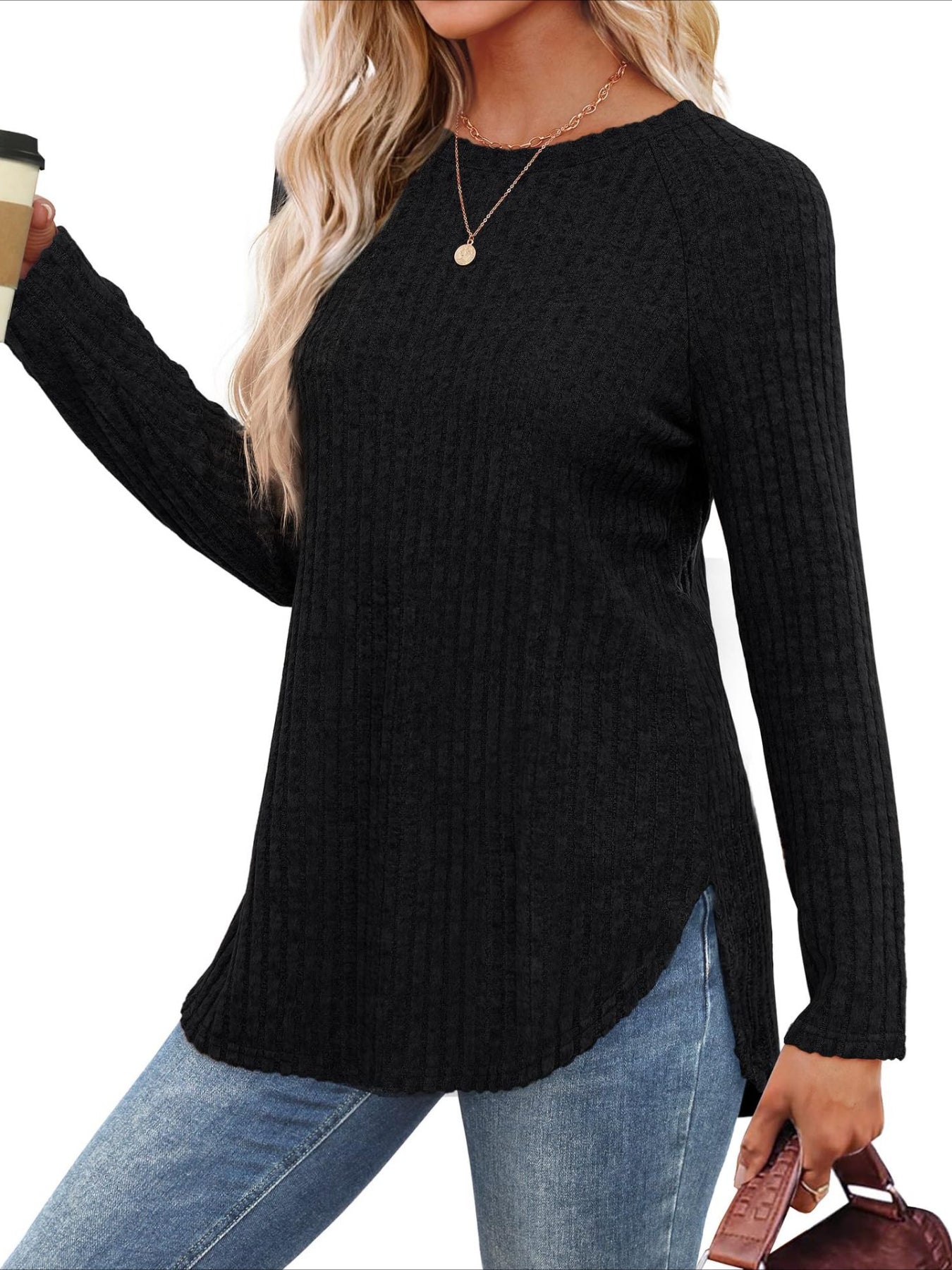 Soft Round Neck Pullover Long Sleeve Sweater
