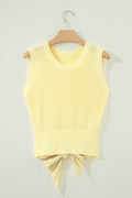 Yellow Cream Solid Color Cropped Knit Knot Back Cutout Sweater Tank