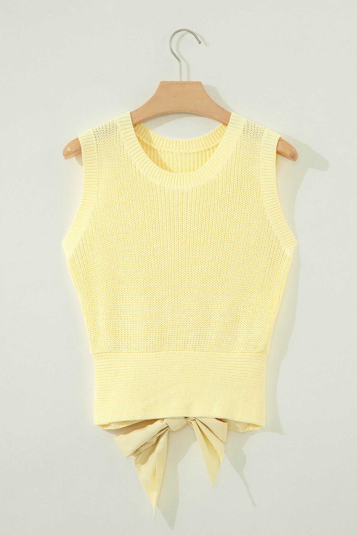 Yellow Cream Solid Color Cropped Knit Knot Back Cutout Sweater Tank