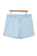 Sky Blue Stripe Plus Size Contrast Drawstring Elastic Waist Denim Shorts