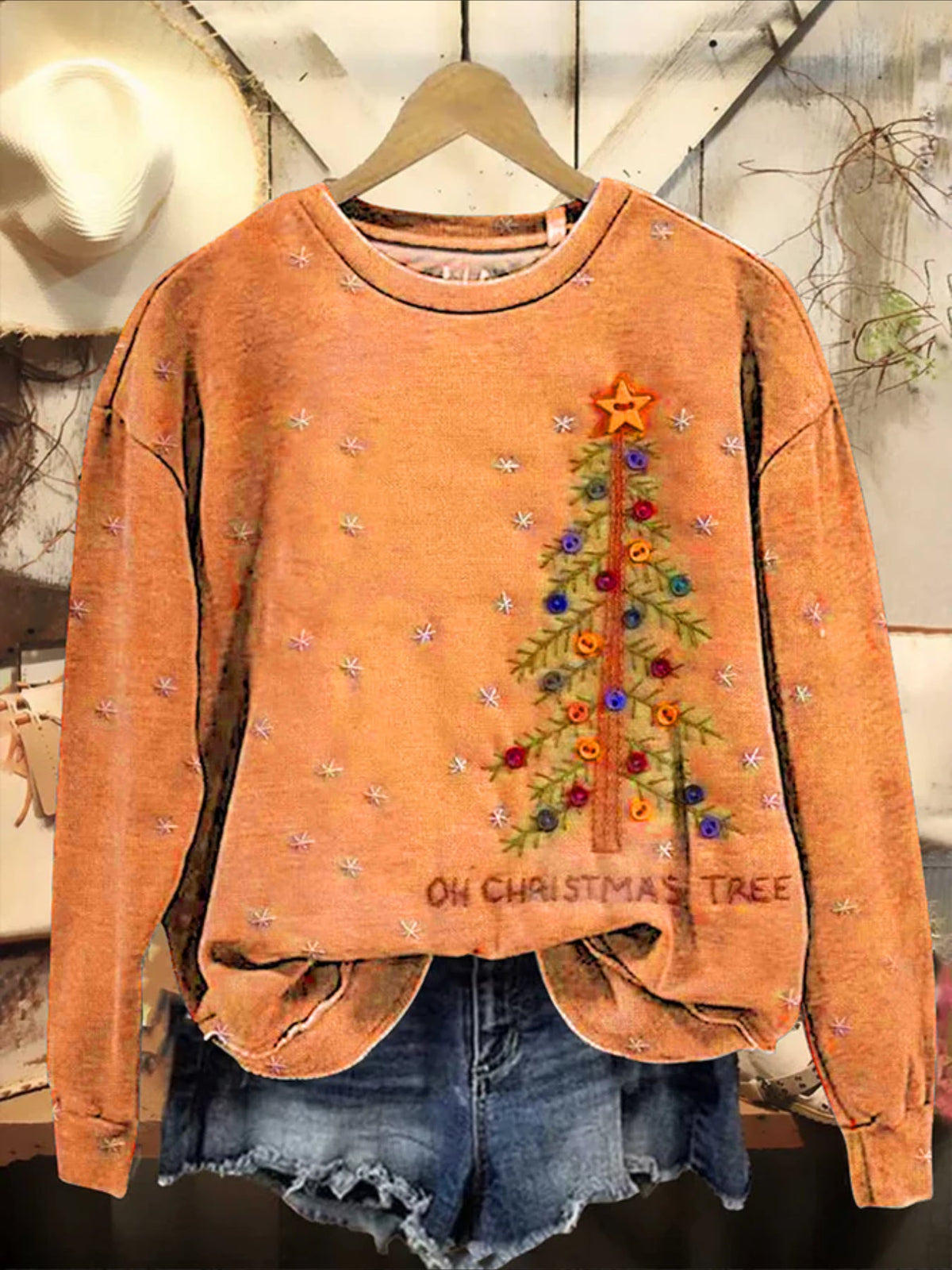 Casual Christmas Tree Printing Long Sleeve Sweatshirt