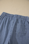 Blue Stripe Drawstring Elastic Waist Casual Denim Shorts