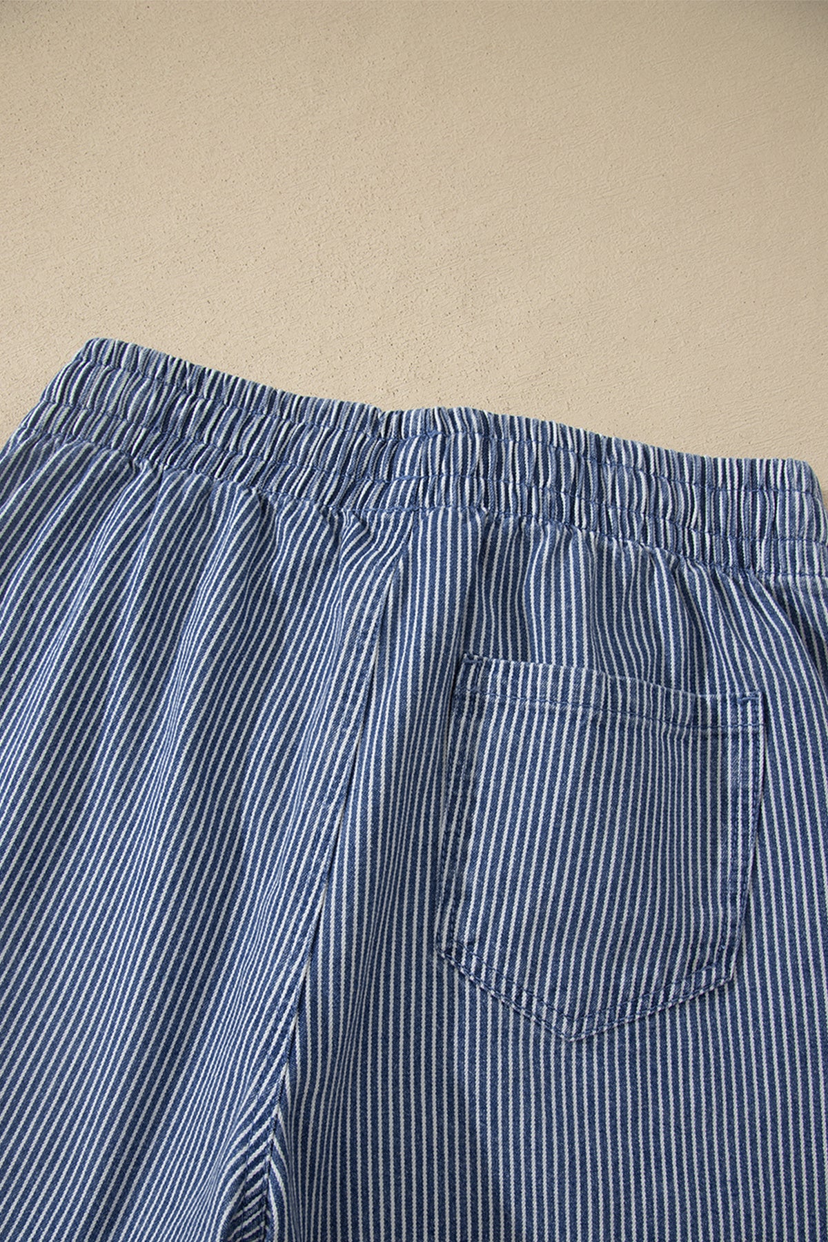 Blue Stripe Drawstring Elastic Waist Casual Denim Shorts
