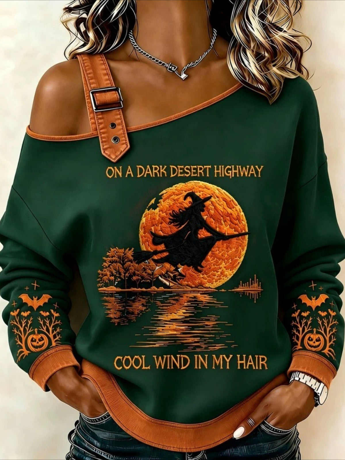 Halloween Snap Off Shoulder Sexy Long Sleeve Sweatshirt