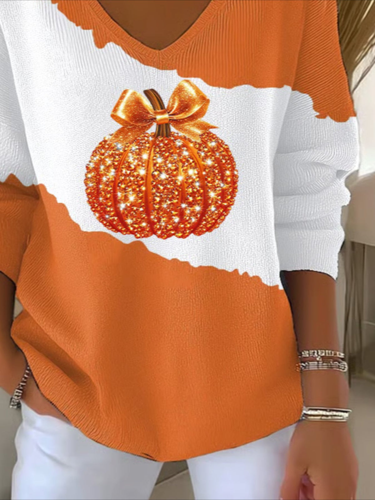 Halloween Floral Long Sleeve Comfy Casual Sweater Tee