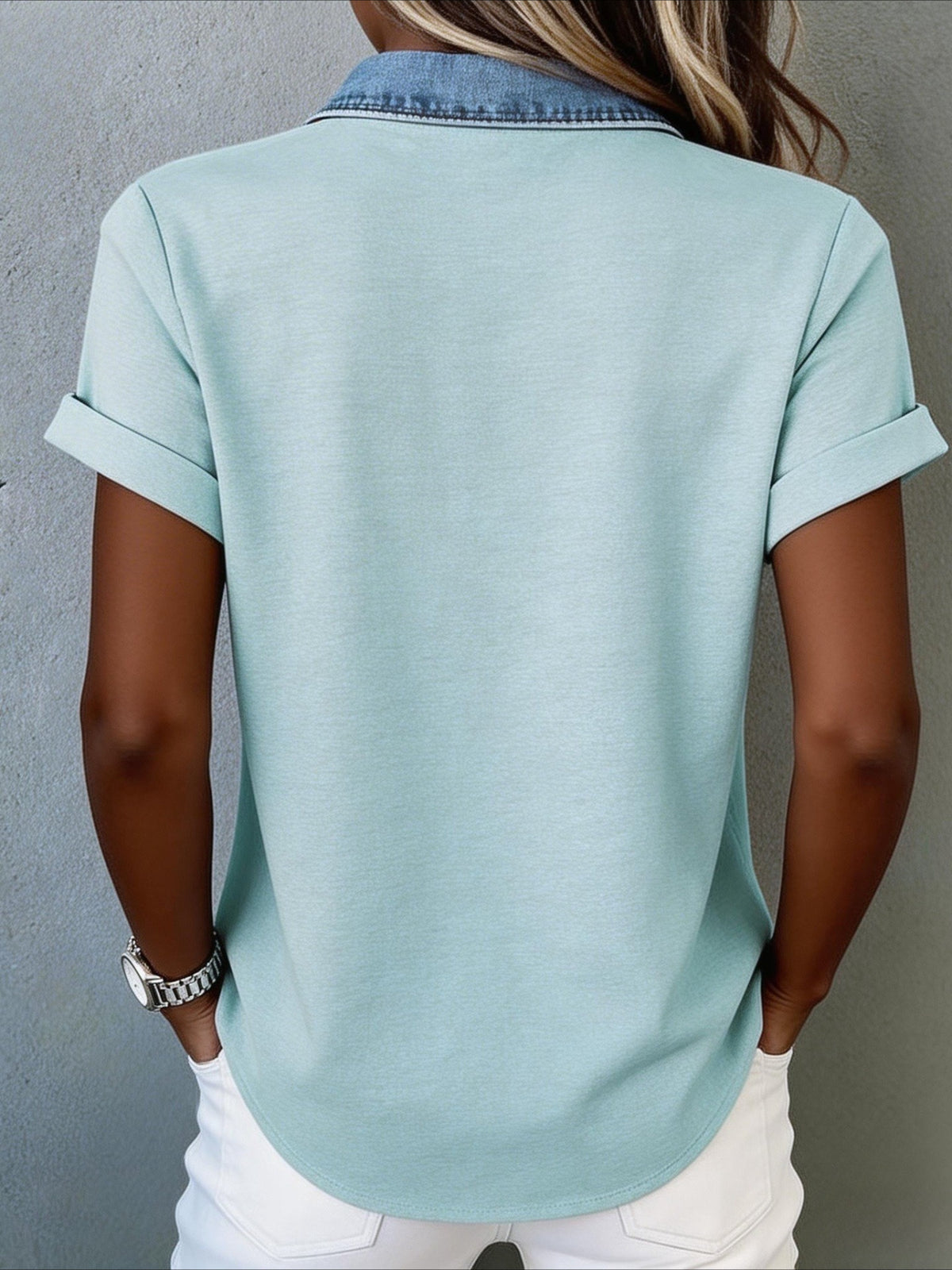 Fashion Short Sleeve Button-Up Blouse