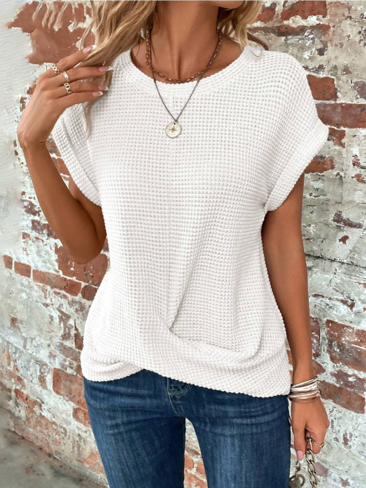 Twist Hem Crew Neck T-Shirt, Casual Short Sleeve T-Shirt