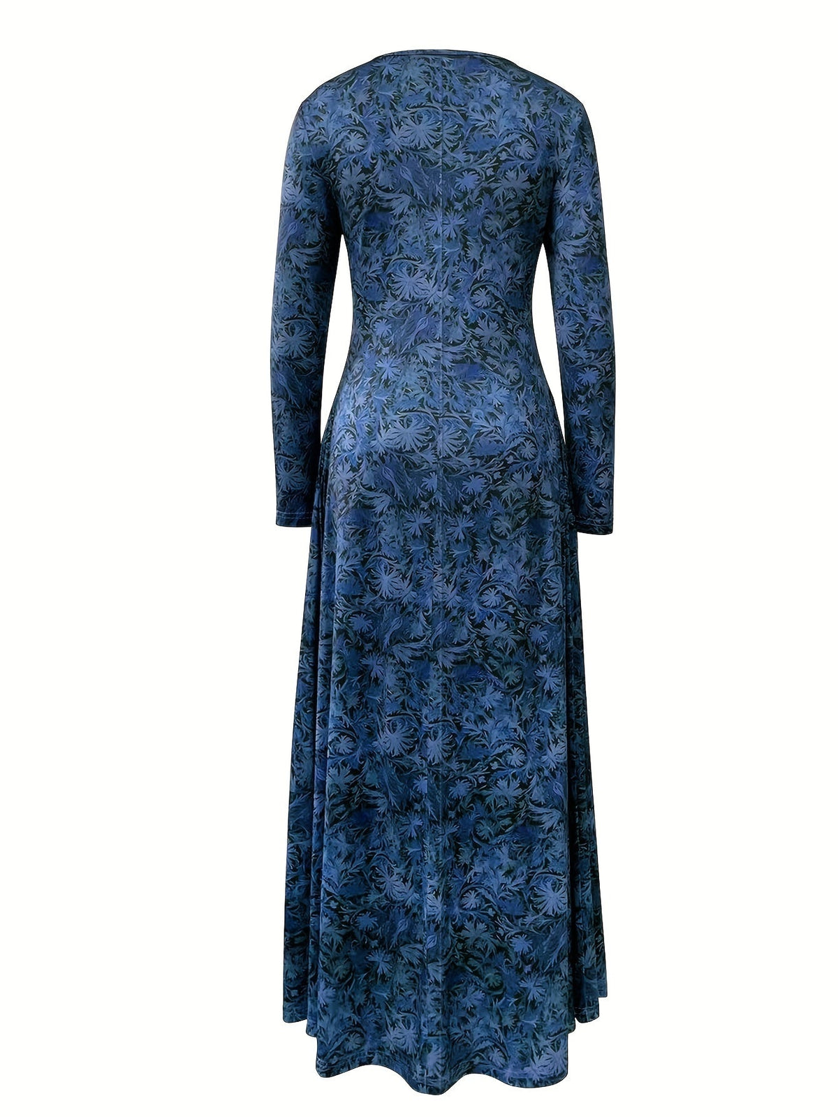Chic Floral Print Maxi Dress - Stylish Crew Neck Long Sleeve - Comfortable Casual Wear