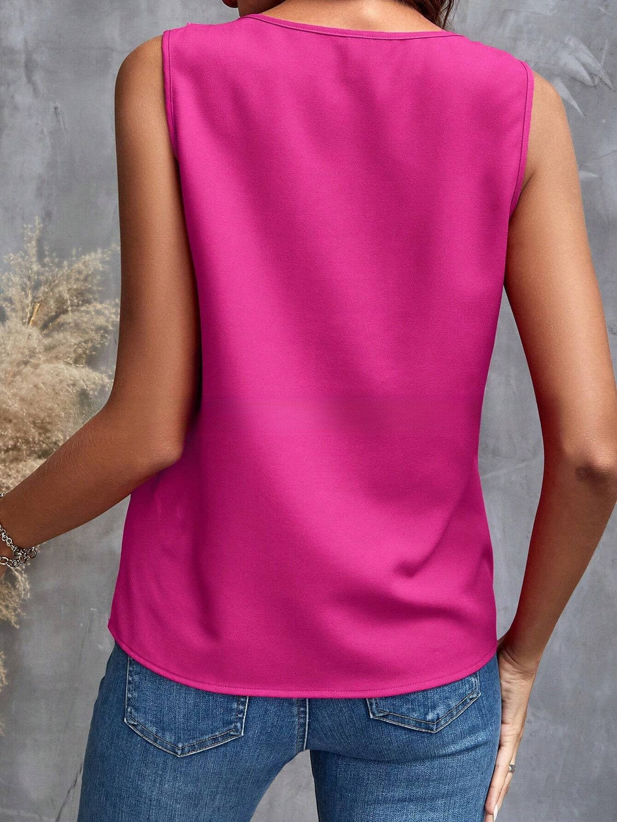 Elegant Ruffled Solid Color V-Neck Sleeveless Blouse