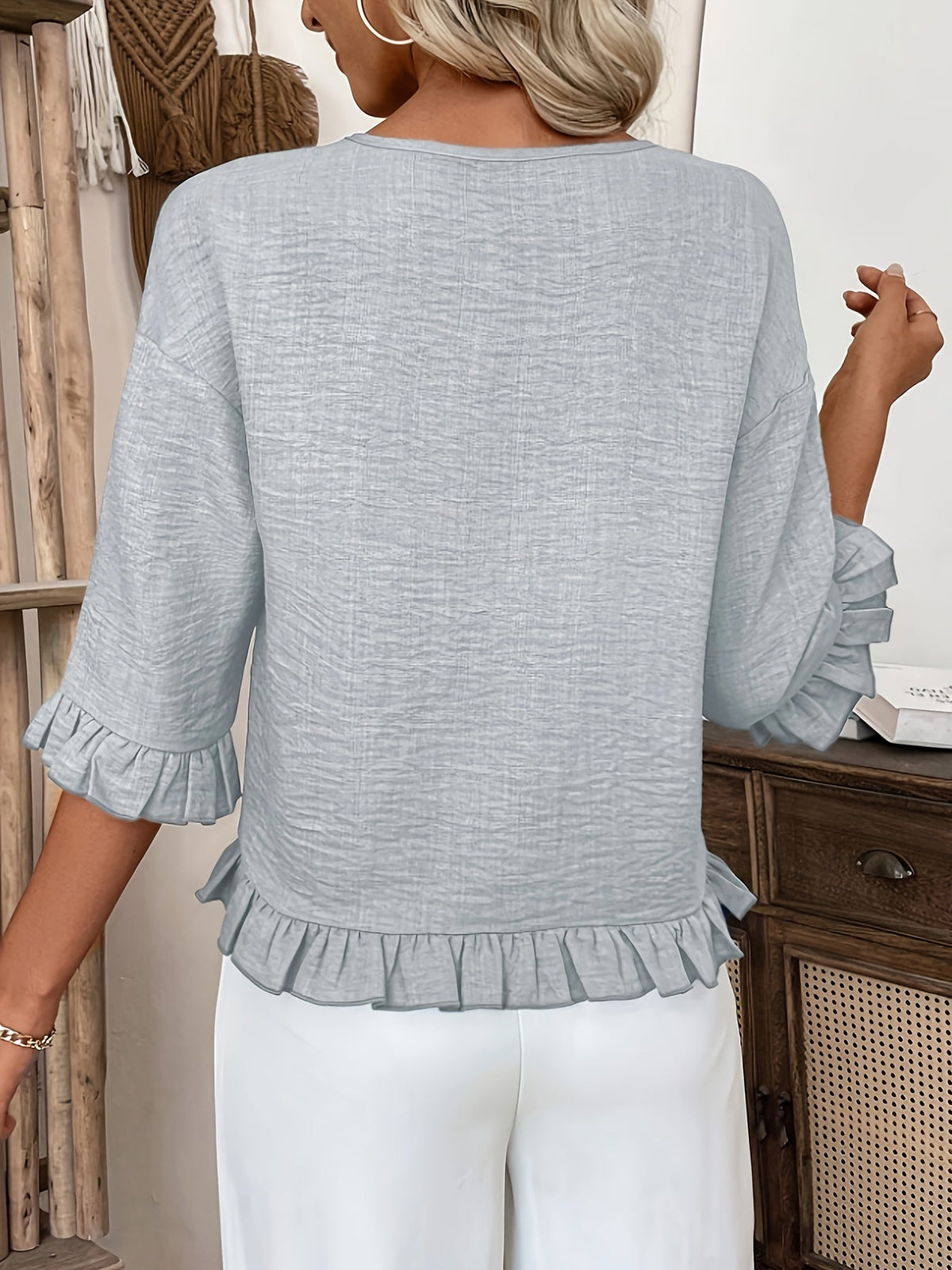 Gradient Color Casual Drop Shoulder Round Neck Loose Fit Top