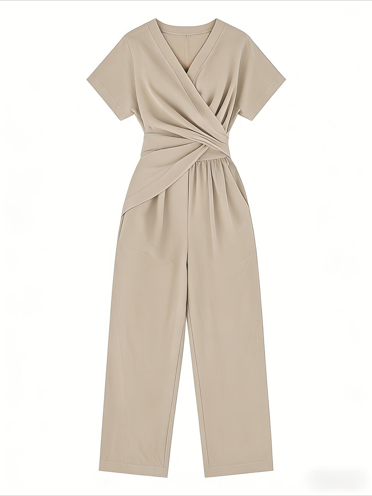 2pcs Stylish Short-Sleeve Front Cross Tie Wide-Leg Pants Set Casual Irregular Top with Pockets Outfit