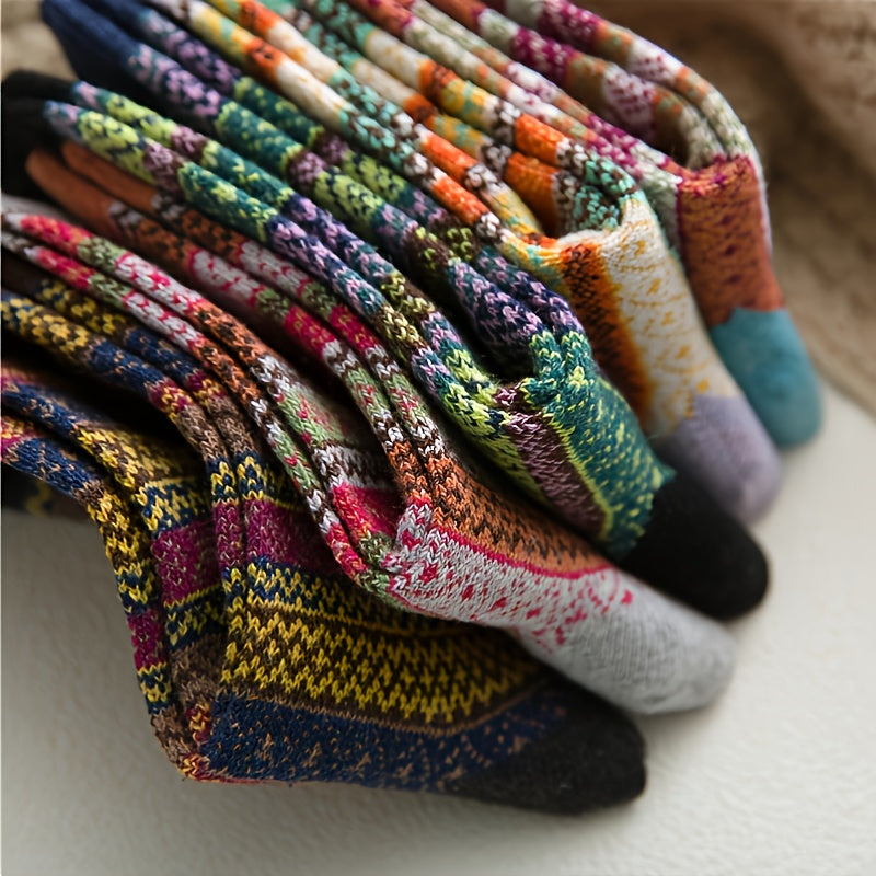 5 Pairs Women's Cotton Blend Socks. Thick, Warm And Cozy Crew Socks