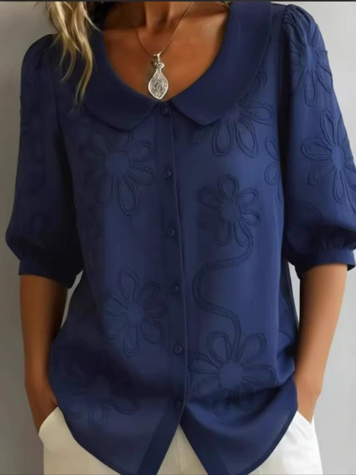 Crew Neck Short Sleeve Embroidery Patterns Regular Loose Shirt