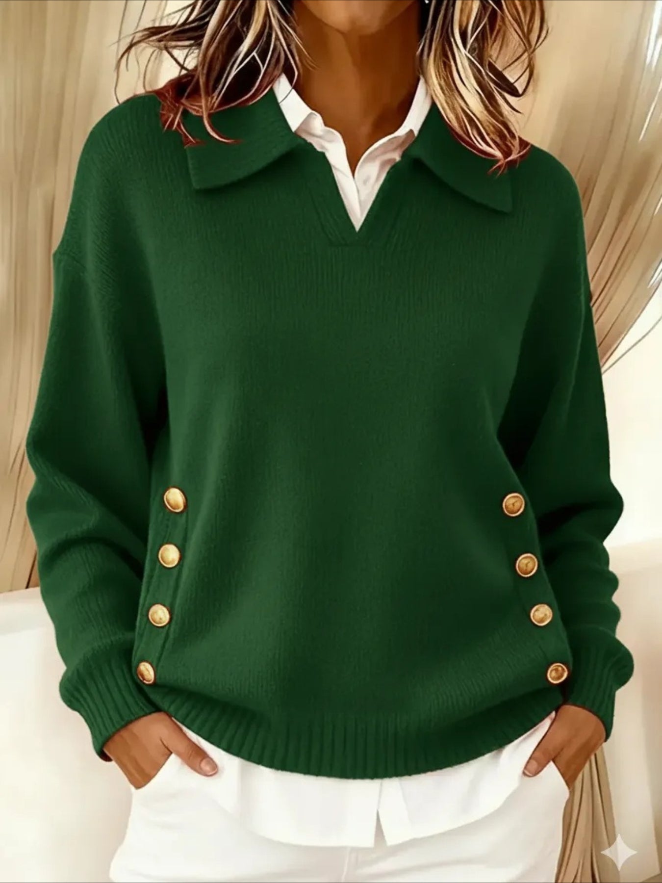 Loose Casual Lapel Button Pullover Long Sleeve Sweater