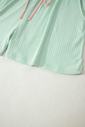 Clearly Aqua Plus Size Ribbed Color Block Trim Drawstring Shorts 2pcs Set
