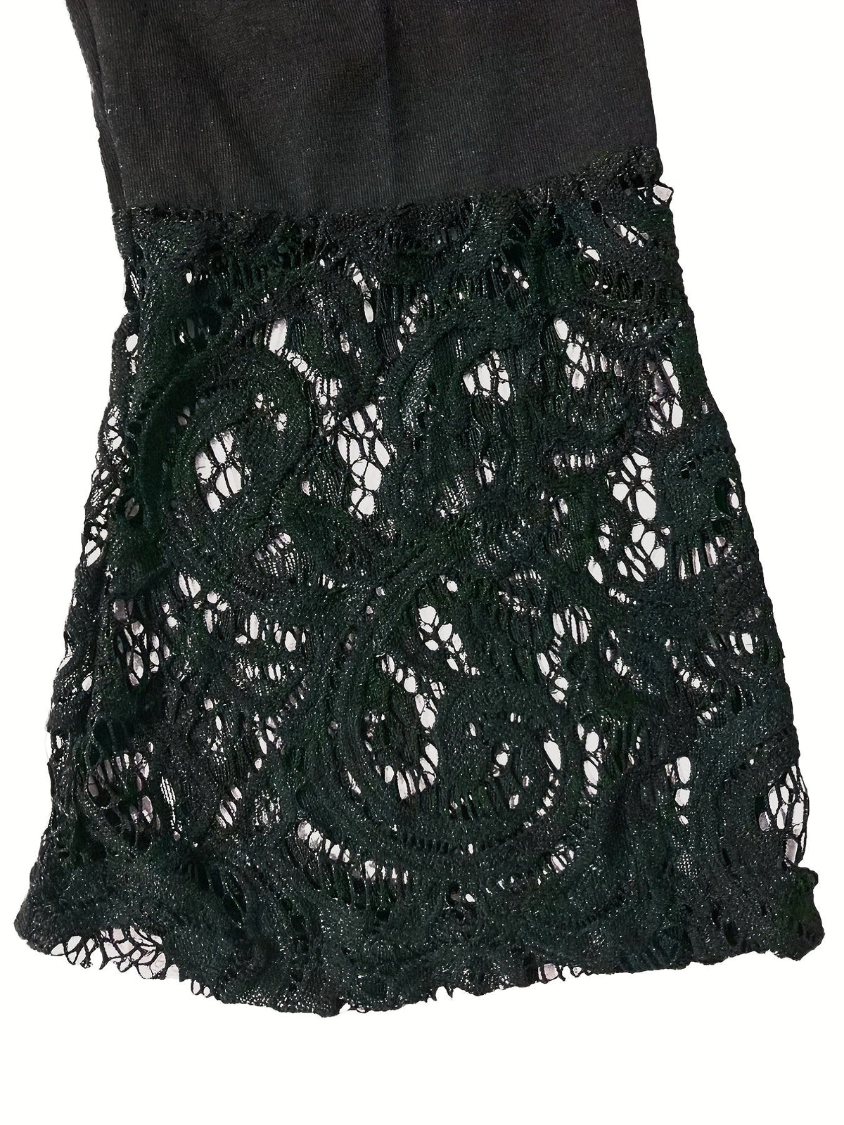 Contrast Lace Ruffle Hem Crew Neck T-Shirt, Casual Long Sleeve Top